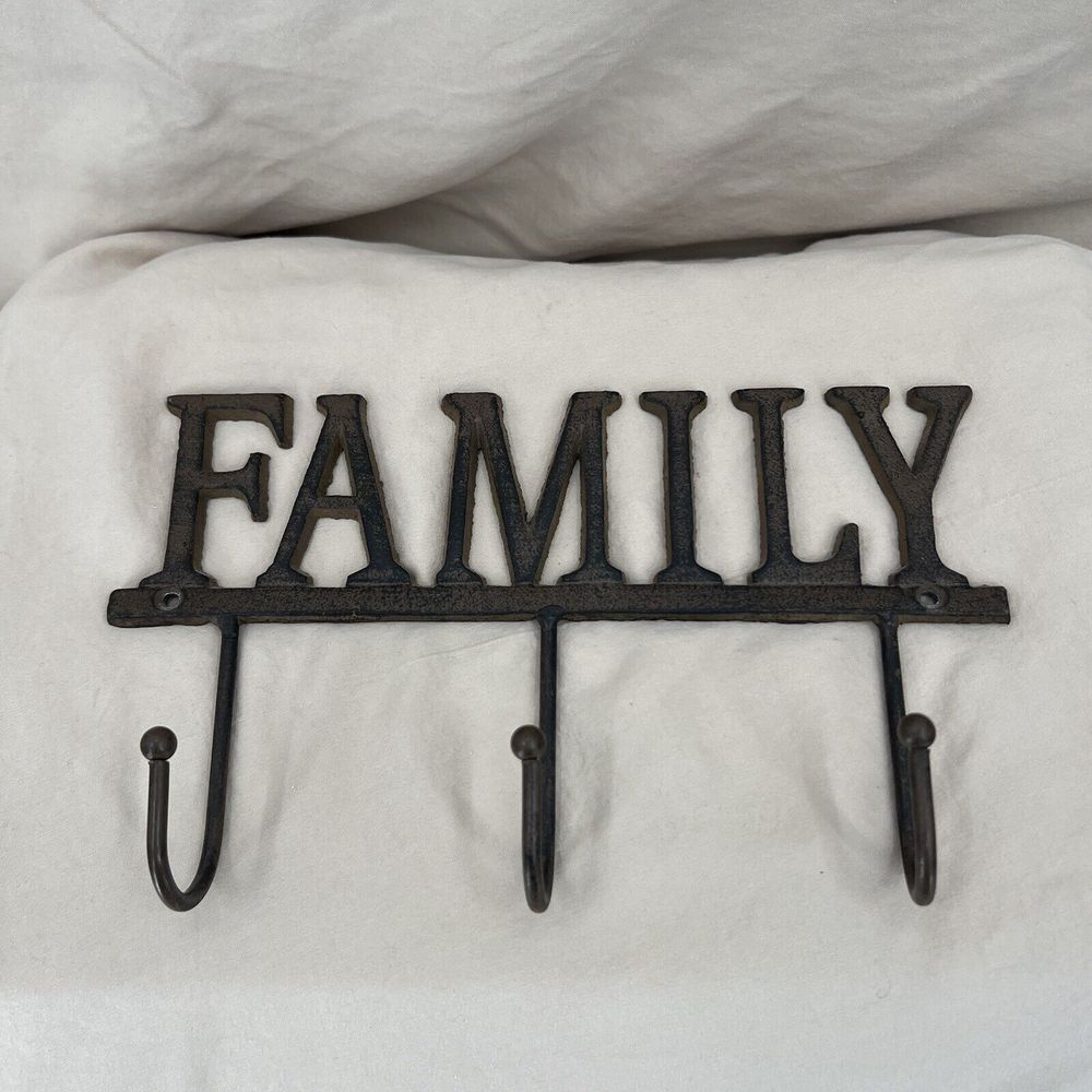 Family Wall Mount‎ Key Coat Accessory Hook 3 Spots 9 by 6 Inches Metal